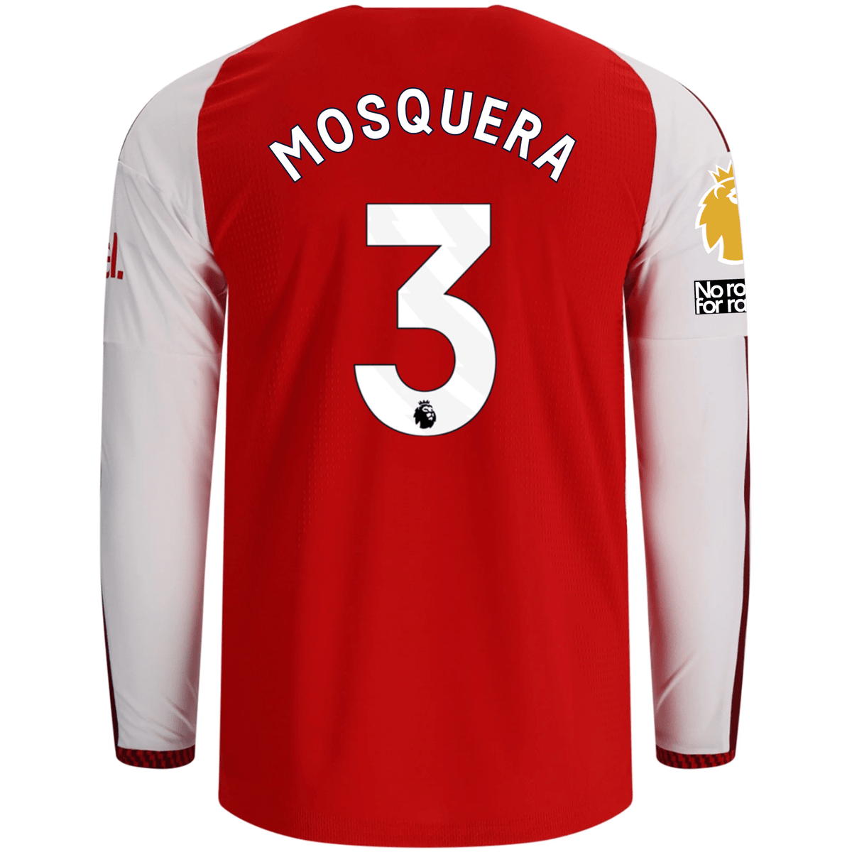 adidas Mens Arsenal Authentic Cristhian Mosquera Long Sleeve Home Jersey w/ EPL + No Room for Racism Patches 26/27 (Better Scarlet) | SoccerWearhouse