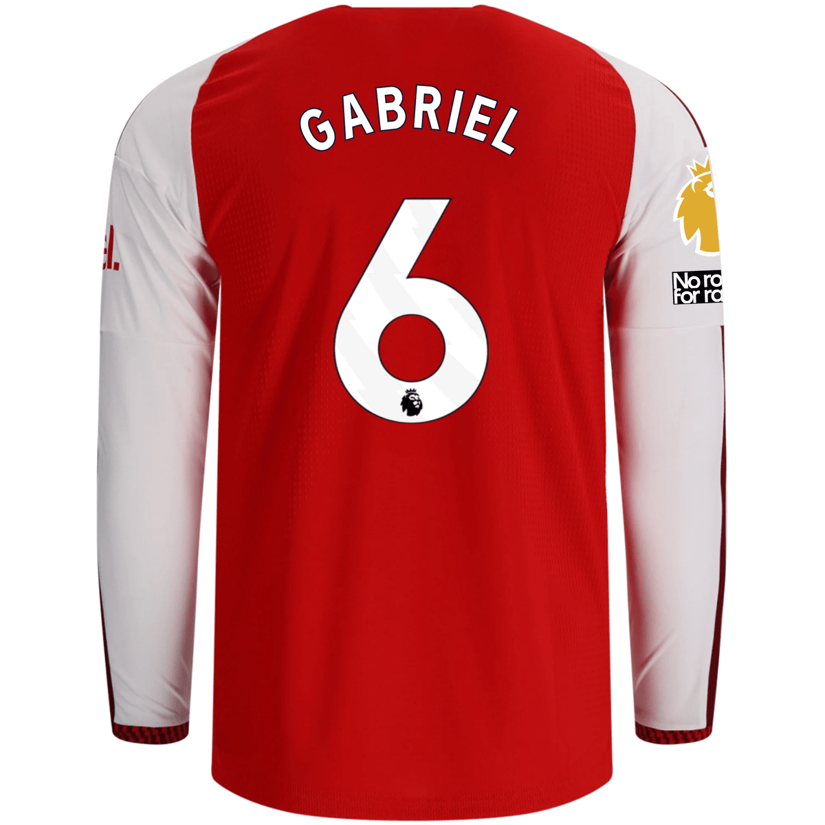 adidas Mens Arsenal Authentic Gabriel Magalhães Long Sleeve Home Jersey w/ EPL + No Room for Racism Patches 26/27 (Better Scarlet) | SoccerWearhouse