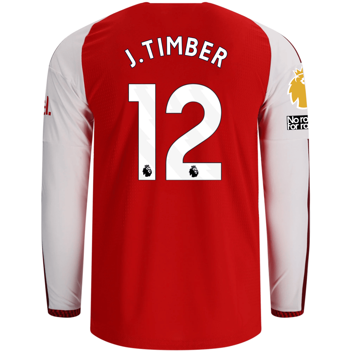 adidas Mens Arsenal Authentic Jurriën Timber Long Sleeve Home Jersey w/ EPL + No Room for Racism Patches 26/27 (Better Scarlet) | SoccerWearhouse
