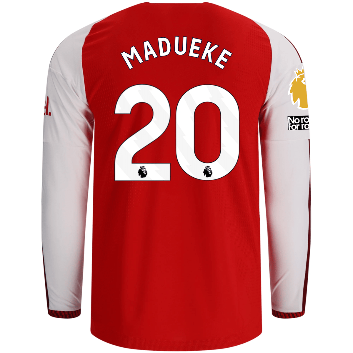 adidas Mens Arsenal Authentic Noni Madueke Long Sleeve Home Jersey w/ EPL + No Room for Racism Patches 26/27 (Better Scarlet) | SoccerWearhouse