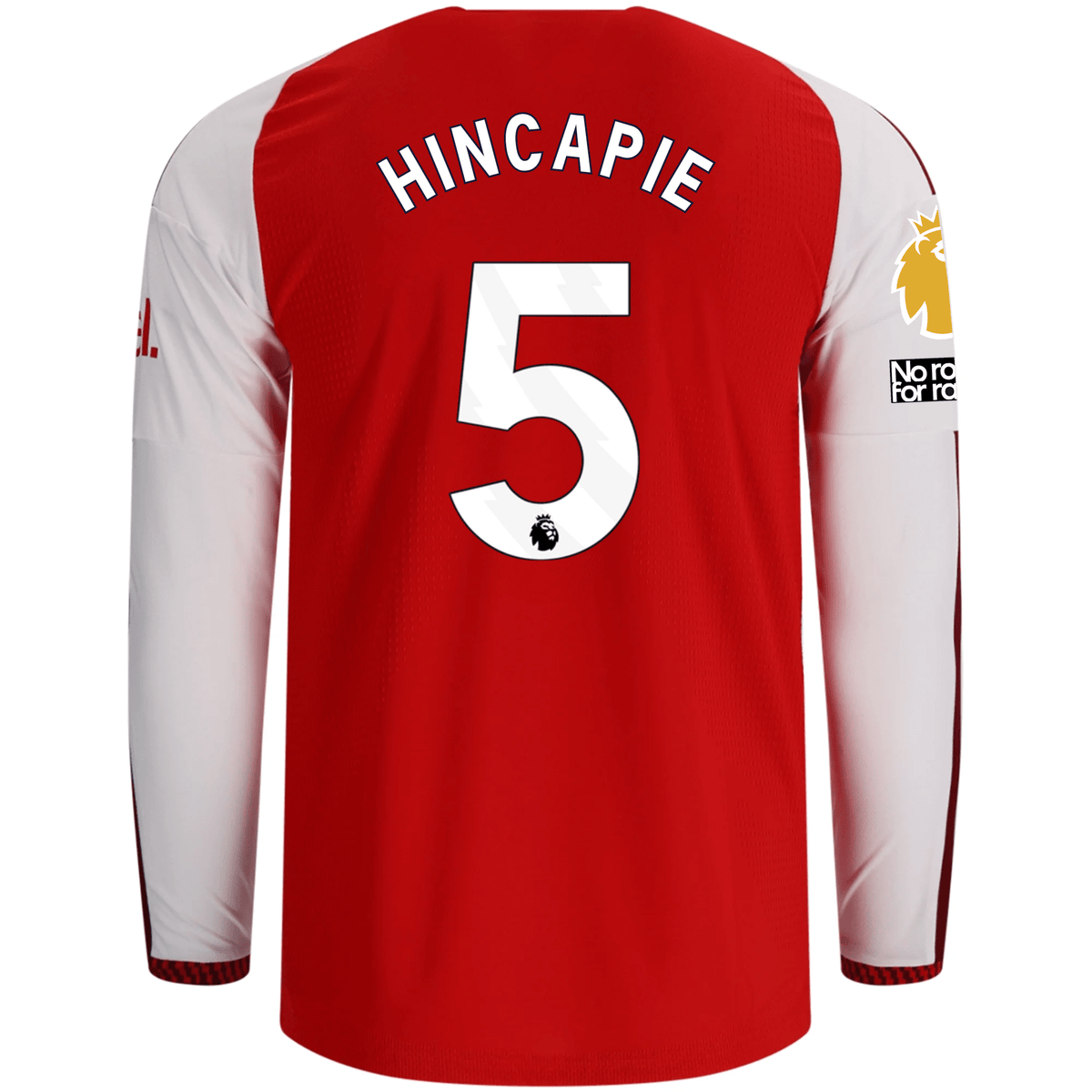 adidas Mens Arsenal Authentic Piero Hincapié Long Sleeve Home Jersey w/ EPL + No Room for Racism Patches 26/27 (Better Scarlet) | SoccerWearhouse