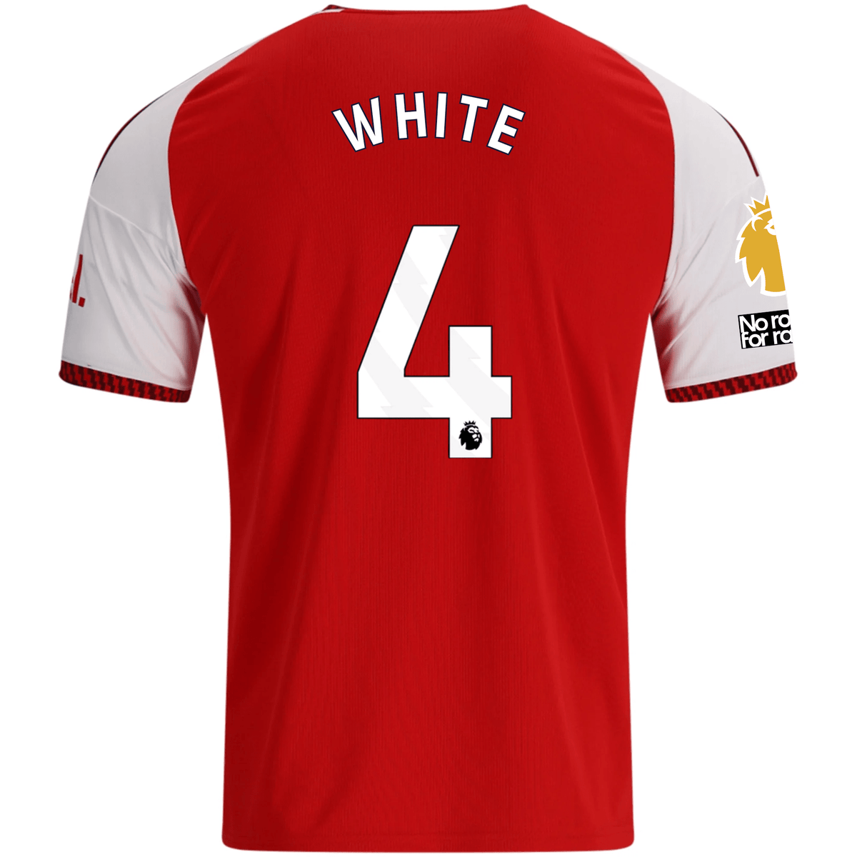 adidas Mens Arsenal Ben White Home Jersey w/ EPL + No Room For Racism Patches 26/27 (Red) | SoccerWearhouse