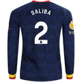 adidas Mens Arsenal William Saliba Long Sleeve Away Jersey w/ EPL + No Room For Racism Patches 26/27 (Navy/Yelllow)