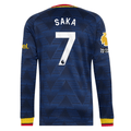 adidas Mens Arsenal Bukayo Saka Long Sleeve Authentic Away Jersey w/ EPL + No Room For Racism Patches 26/27 (Navy)