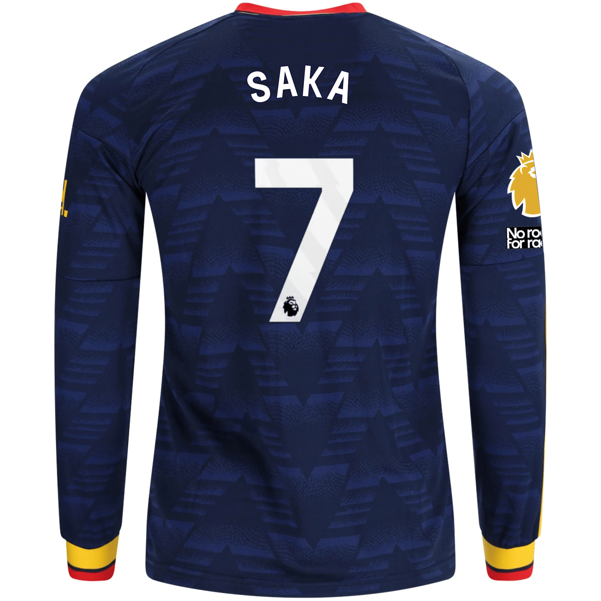 adidas Mens Arsenal Bukayo Saka Long Sleeve Away Jersey w/ EPL + No Room For Racism Patches 26/27 (Navy/Yelllow)