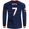 adidas Mens Arsenal Bukayo Saka Long Sleeve Away Jersey w/ EPL + No Room For Racism Patches 26/27 (Navy/Yelllow)
