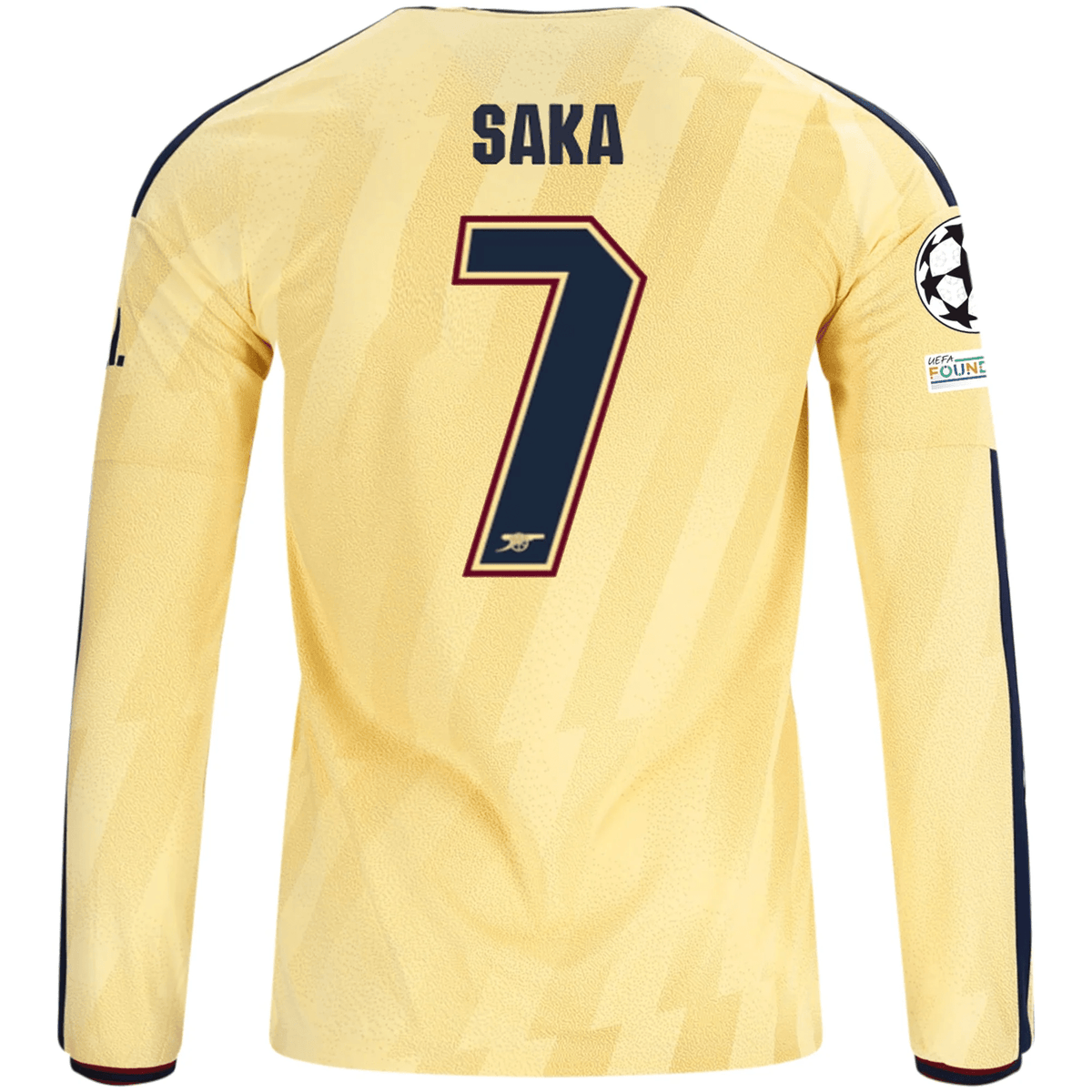 adidas Mens Arsenal Bukayo Saka Long Sleeve Third Jersey w/ Champions League Patches 26/27 (Yellow) | SoccerWearhouse