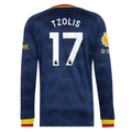adidas Mens Arsenal Christos Tzolis Long Sleeve Authentic Away Jersey w/ EPL + No Room For Racism Patches 26/27 (Navy)