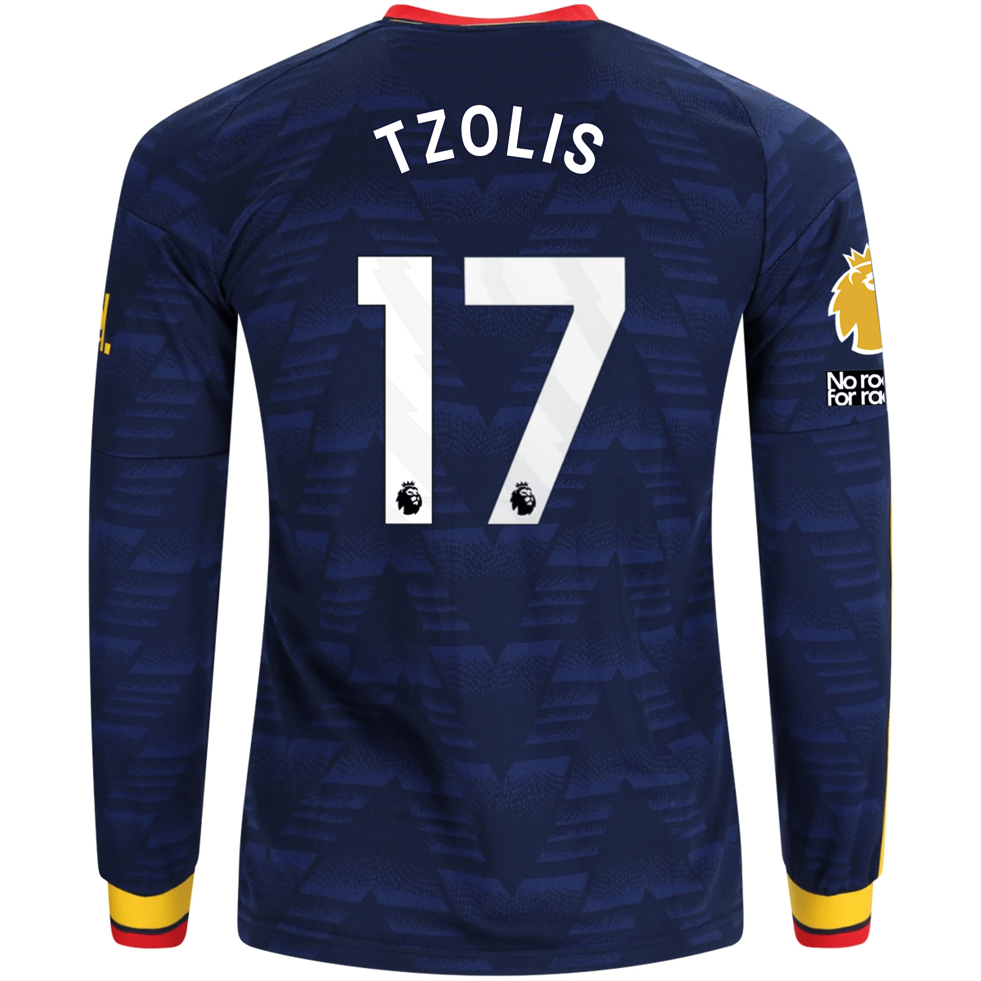 adidas Mens Arsenal Christos Tzolis Long Sleeve Away Jersey w/ EPL + No Room For Racism Patches 26/27 (Navy/Yelllow)