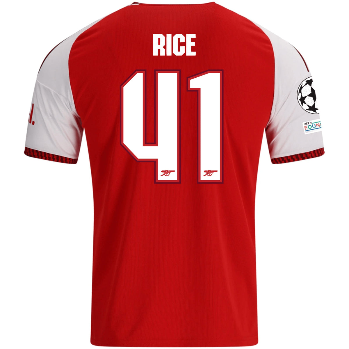 adidas Mens Arsenal Declan Rice Home Jersey w/ Champions League Patches 26/27 (Red) | SoccerWearhouse
