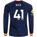 adidas Mens Arsenal Declan Rice Long Sleeve Away Jersey w/ EPL + No Room For Racism Patches 26/27 (Navy/Yelllow)
