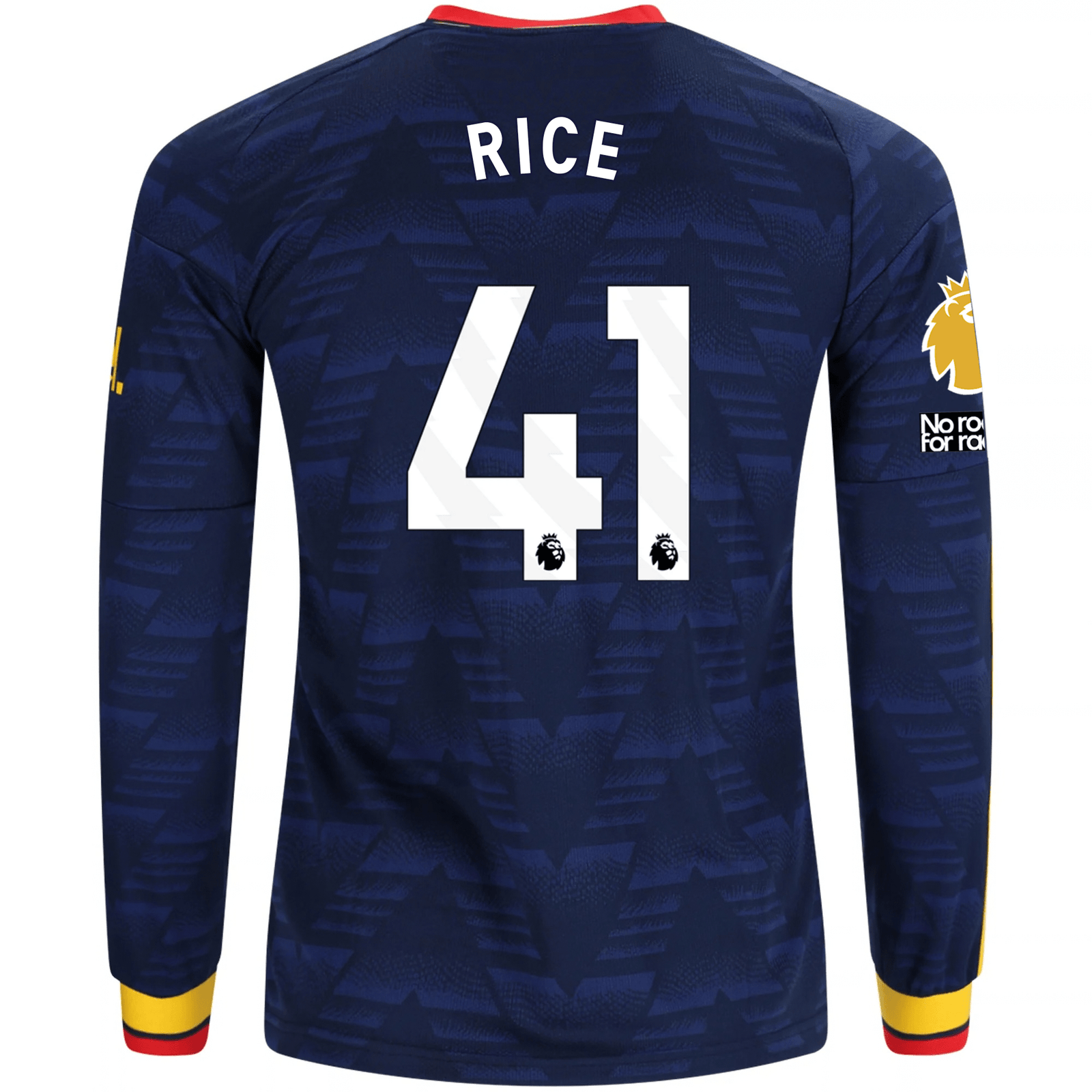 adidas Mens Arsenal Declan Rice Long Sleeve Away Jersey w/ EPL + No Room For Racism Patches 26/27 (Navy/Yelllow) | SoccerWearhouse