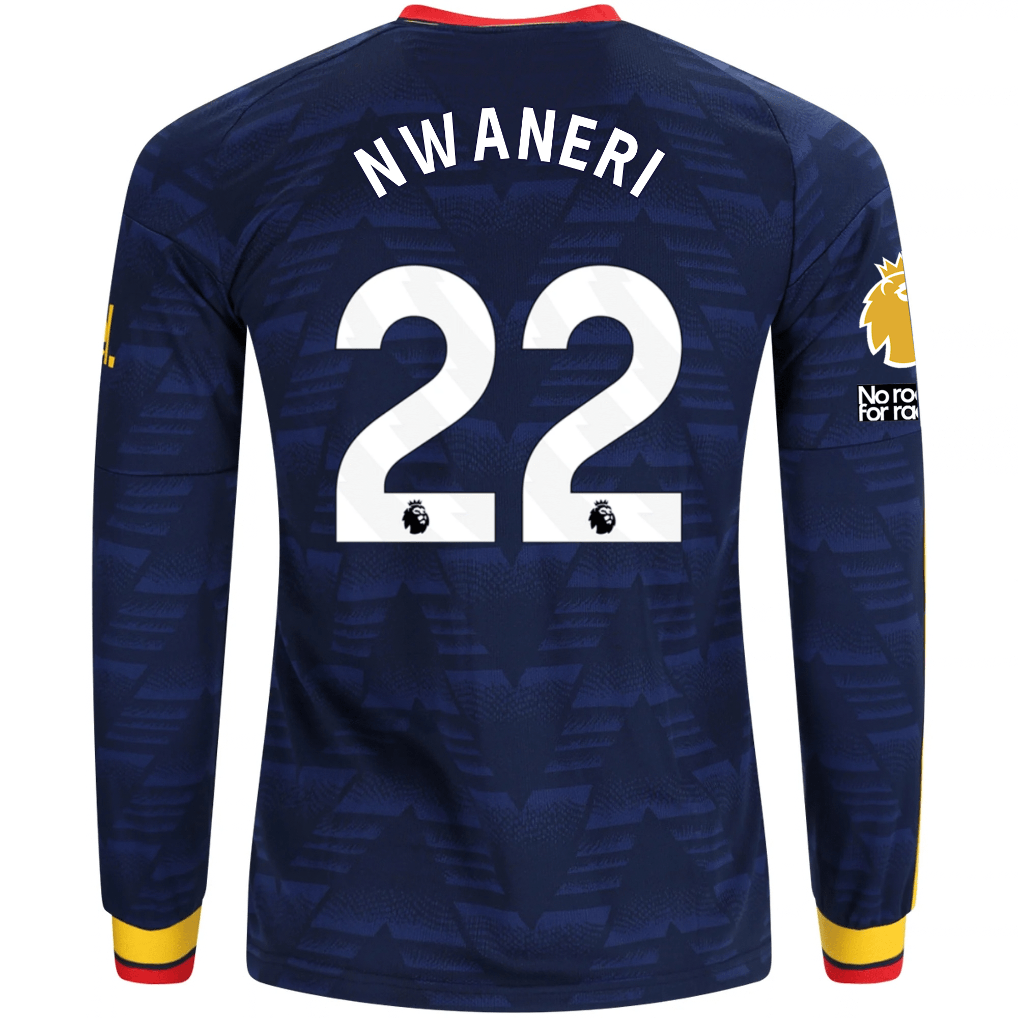 adidas Mens Arsenal Ethan Nwaneri Long Sleeve Away Jersey w/ EPL + No Room For Racism Patches 26/27 (Navy/Yelllow)