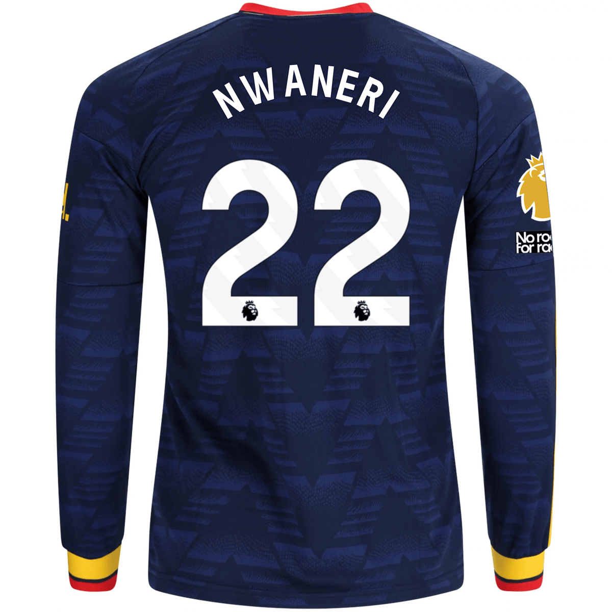 adidas Mens Arsenal Ethan Nwaneri Long Sleeve Away Jersey w/ EPL + No Room For Racism Patches 26/27 (Navy/Yelllow) | SoccerWearhouse