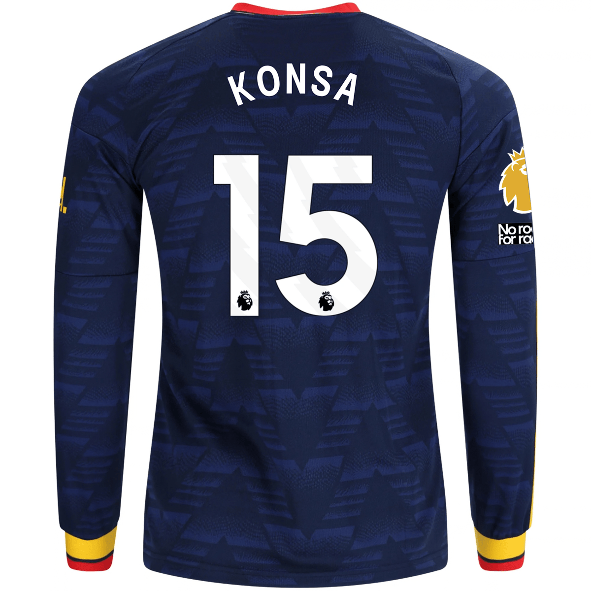 adidas Mens Arsenal Ezri Konsa Long Sleeve Away Jersey w/ EPL + No Room For Racism Patches 26/27 (Navy/Yelllow) | SoccerWearhouse