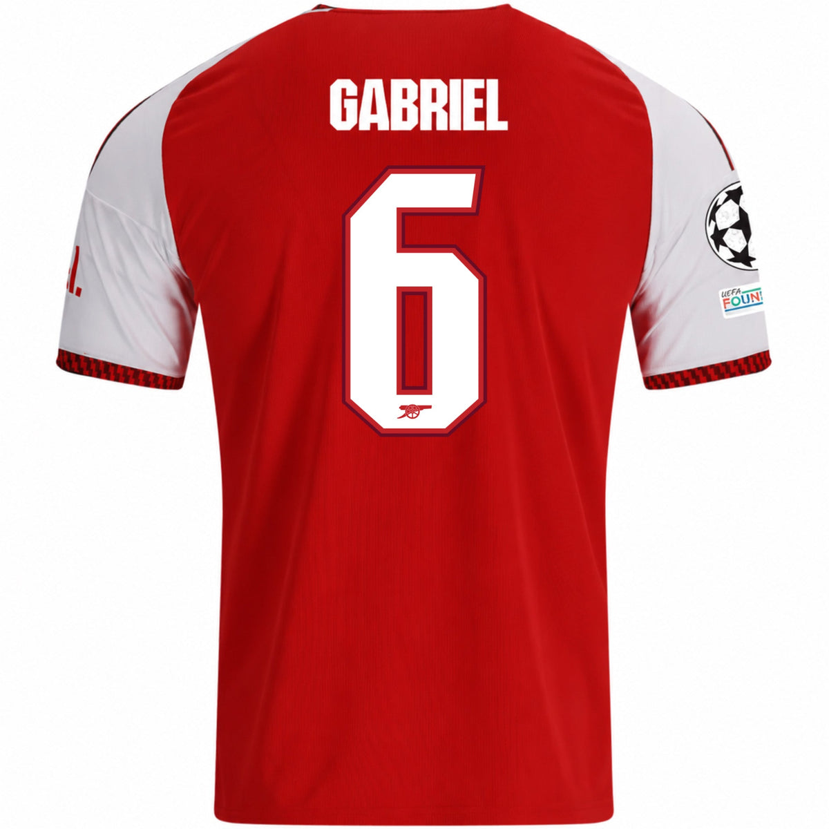 adidas Mens Arsenal Gabriel Magalhães Home Jersey w/ Champions League Patches 26/27 (Red) | SoccerWearhouse