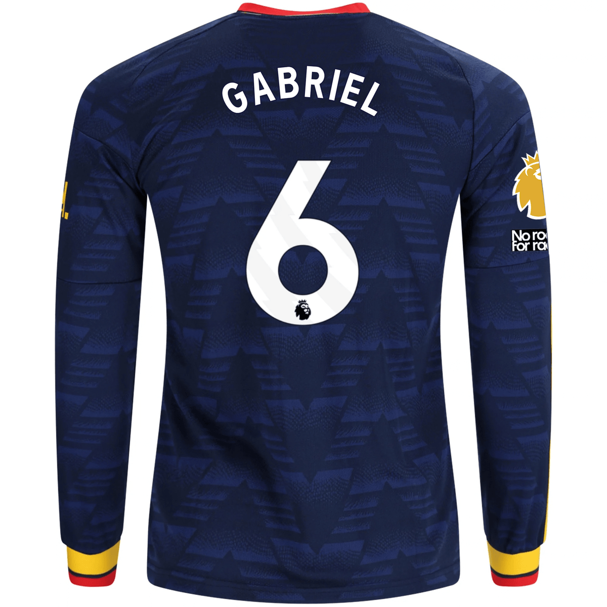 adidas Mens Arsenal Gabriel Magalhaes Long Sleeve Away Jersey w/ EPL + No Room For Racism Patches 26/27 (Navy/Yelllow) | SoccerWearhouse