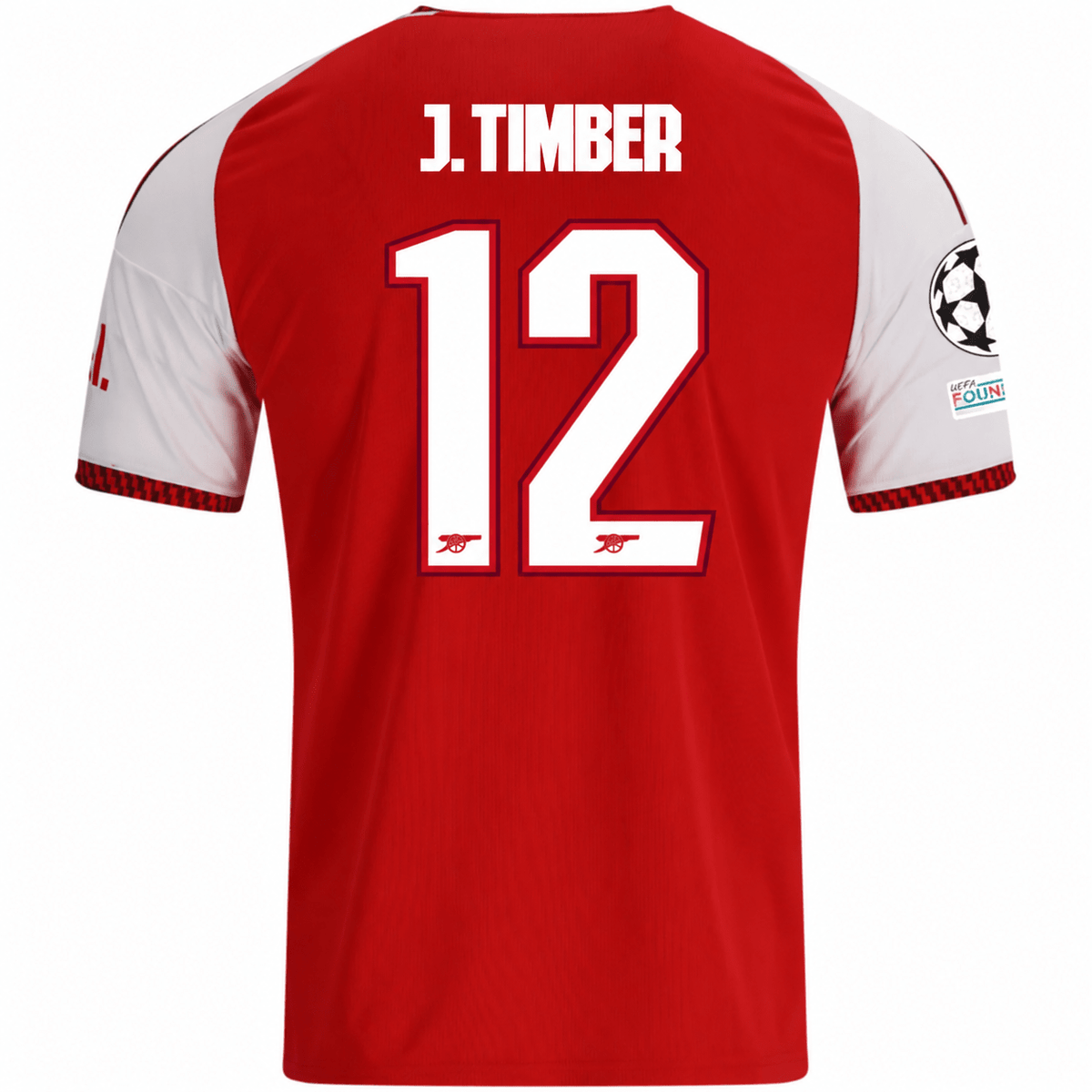 adidas Mens Arsenal Jurriën Timber Home Jersey w/ Champions League Patches 26/27 (Red) | SoccerWearhouse