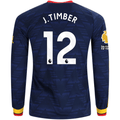 adidas Mens Arsenal Jurrien Timber Long Sleeve Away Jersey w/ EPL + No Room For Racism Patches 26/27 (Navy/Yelllow)