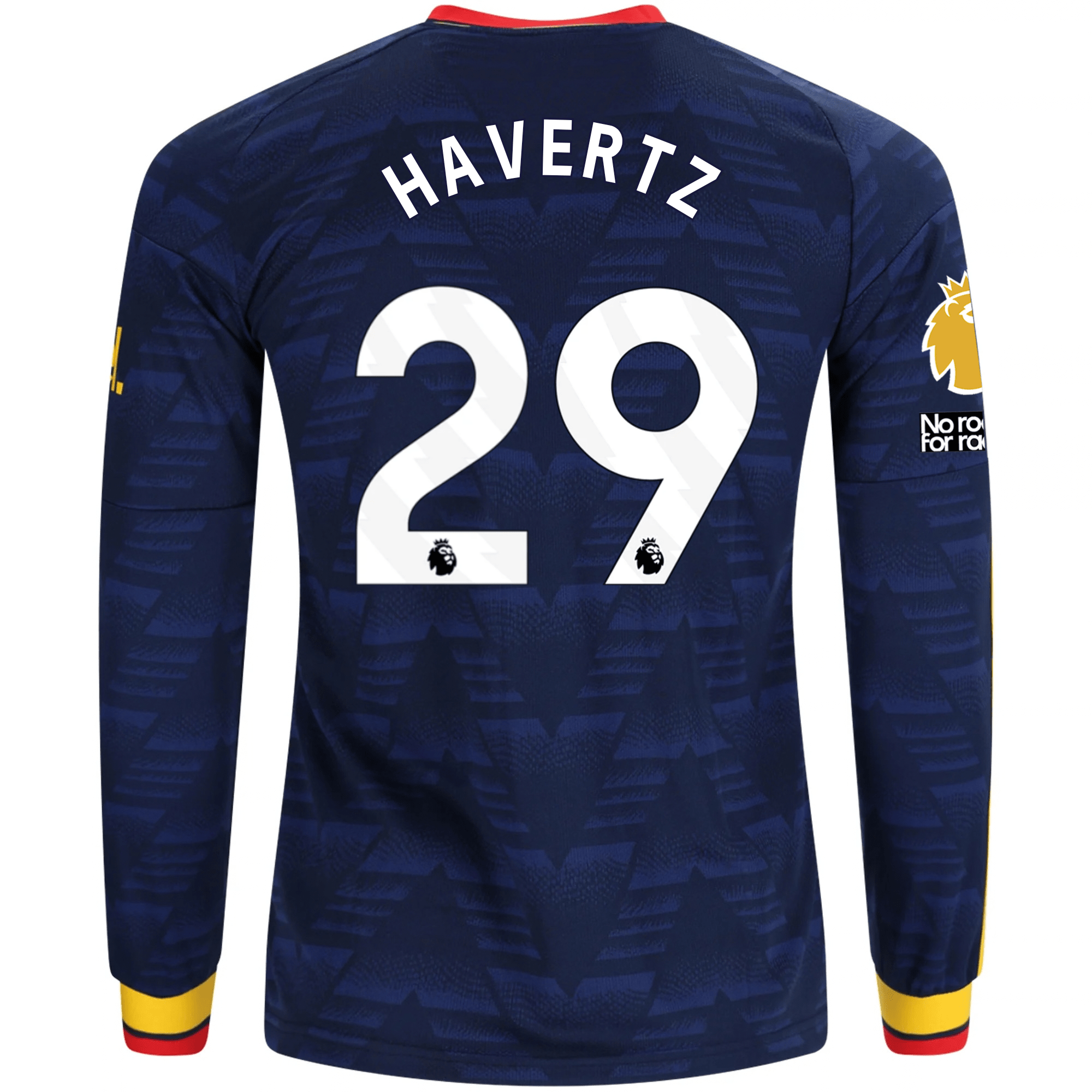 adidas Mens Arsenal Kai Havertz Long Sleeve Away Jersey w/ EPL + No Room For Racism Patches 26/27 (Navy/Yelllow)