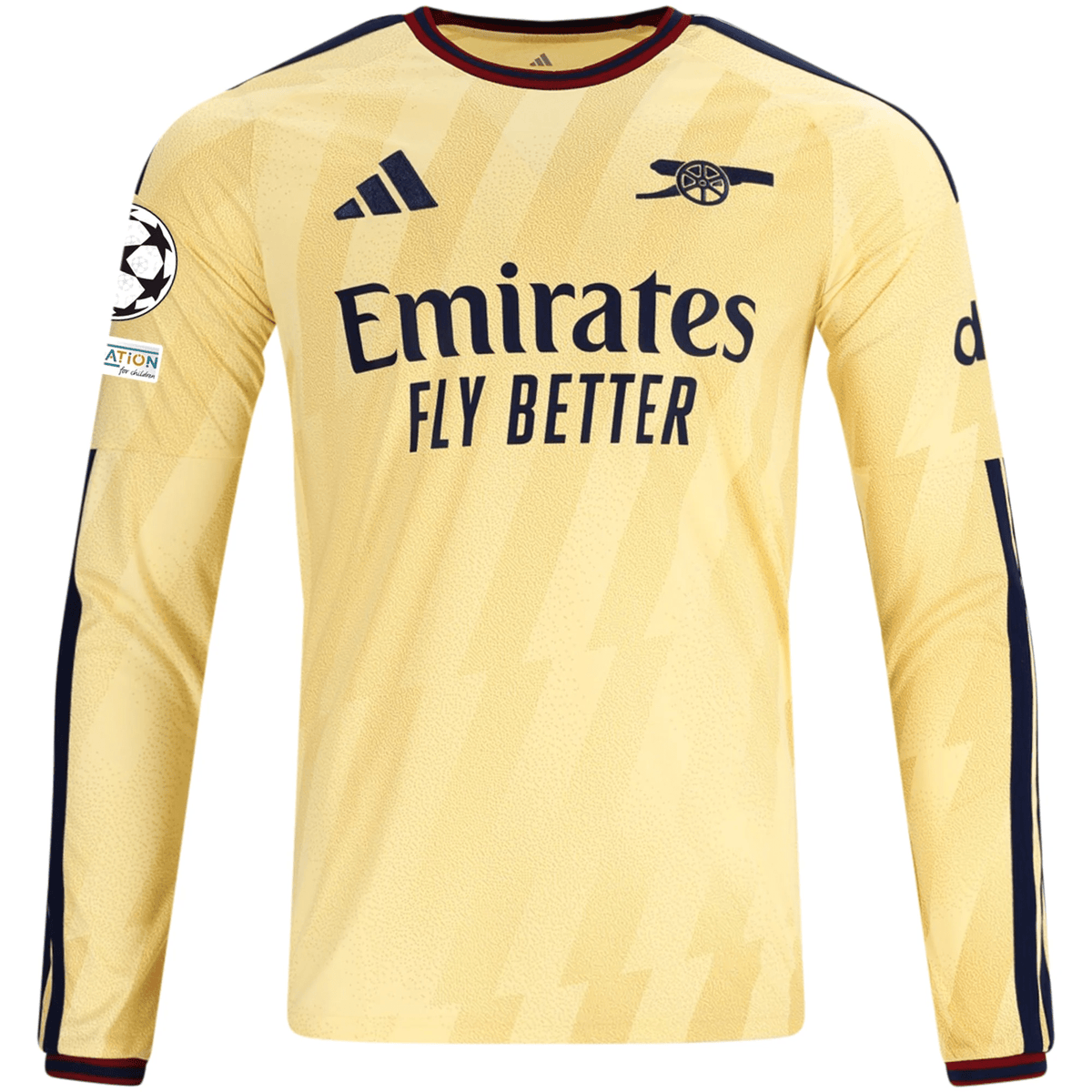 adidas Mens Arsenal Long Sleeve Third Jersey w/ Champions League Patches 26/27 (Yellow) | SoccerWearhouse