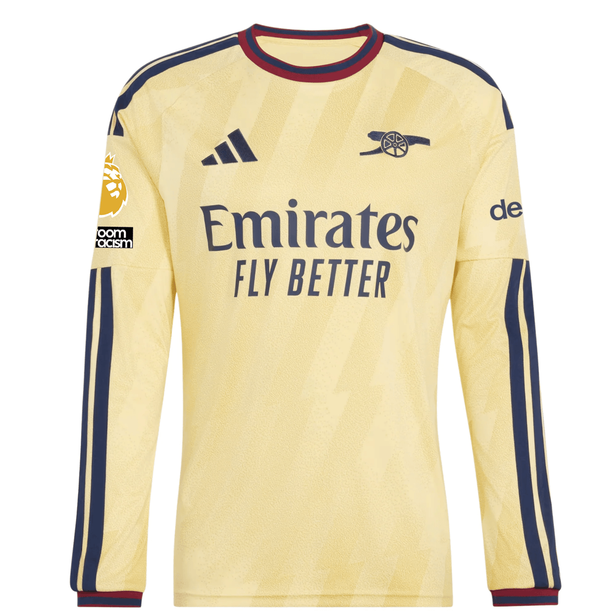 adidas Mens Arsenal Long Sleeve Third Jersey w/ EPL + No Room For Racism Patches 26/27 (Yellow) | SoccerWearhouse
