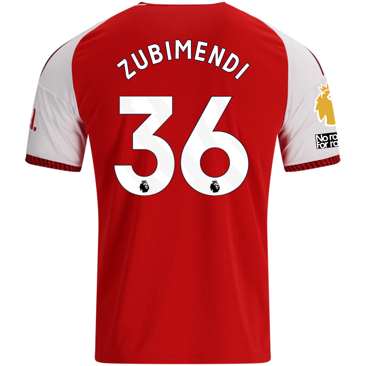 adidas Mens Arsenal Martín Zubimendi Home Jersey w/ EPL + No Room For Racism Patches 26/27 (Red) | SoccerWearhouse