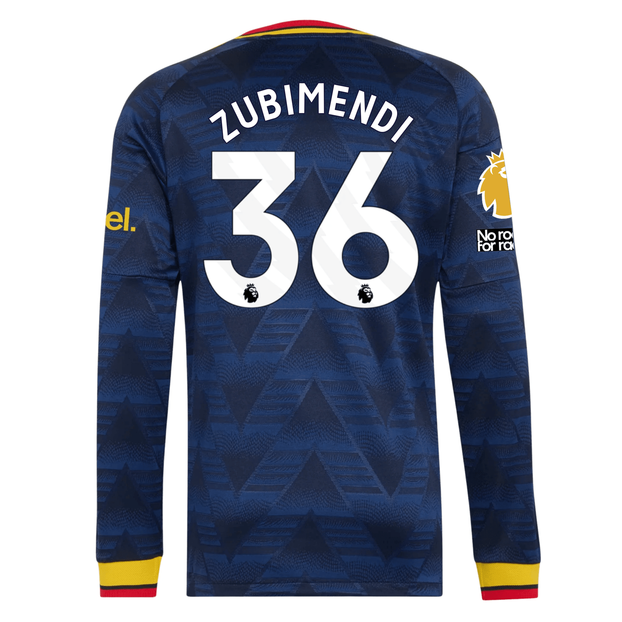 adidas Mens Arsenal Martin Zubimendi Long Sleeve Authentic Away Jersey w/ EPL + No Room For Racism Patches 26/27 (Navy)
