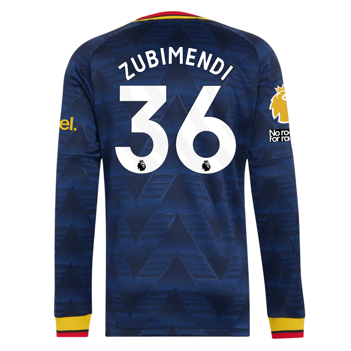 adidas Mens Arsenal Martin Zubimendi Long Sleeve Authentic Away Jersey w/ EPL + No Room For Racism Patches 26/27 (Navy) | SoccerWearhouse