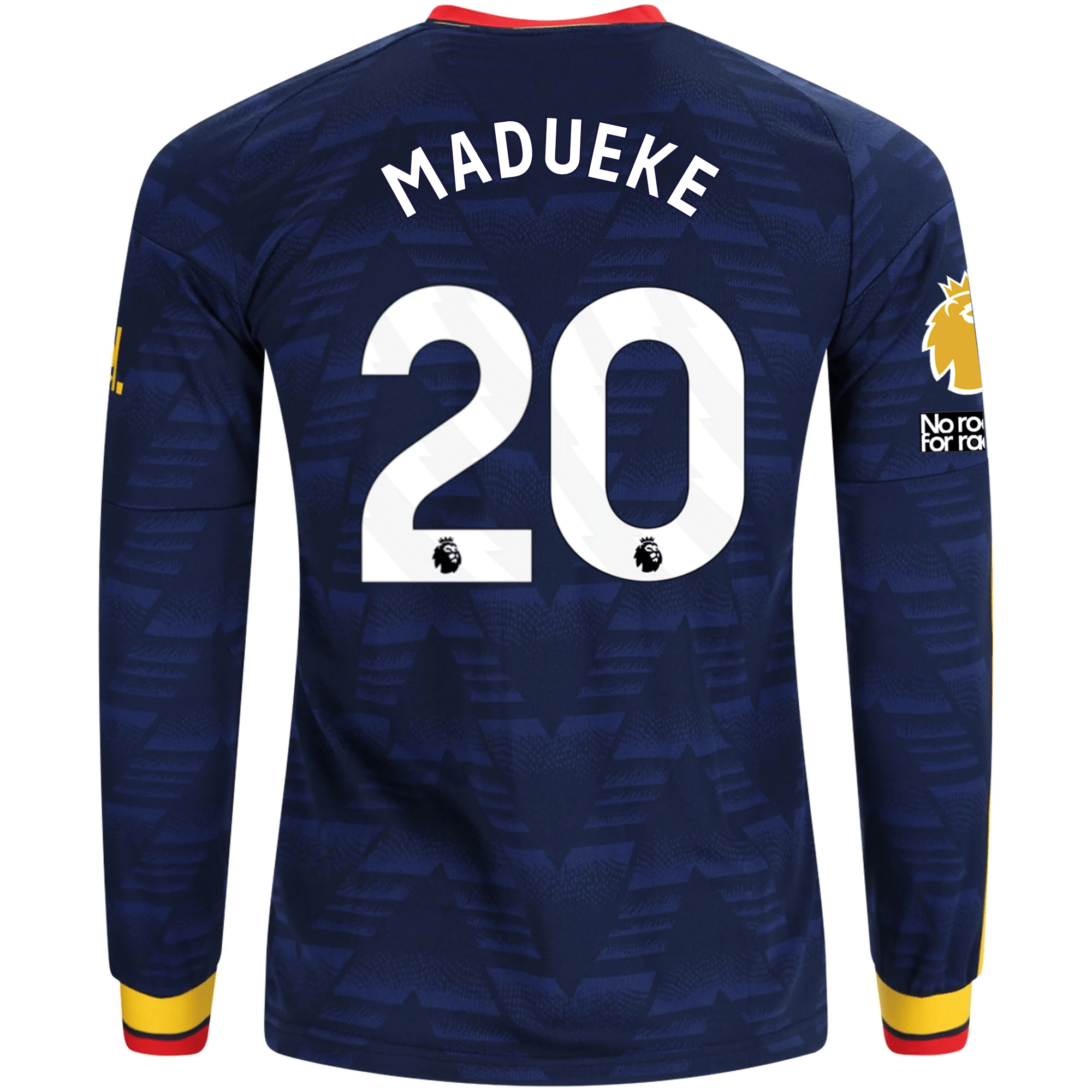 adidas Mens Arsenal Noni Madueke Long Sleeve Away Jersey w/ EPL + No Room For Racism Patches 26/27 (Navy/Yelllow)