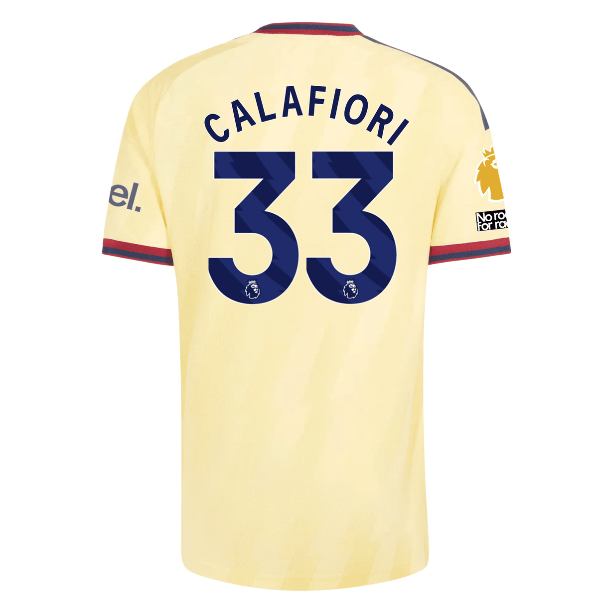 adidas Mens Arsenal Riccardo Calafiori Authentic Third Jersey w/ EPL + No Room For Racism 26/27 (Yellow) | SoccerWearhouse