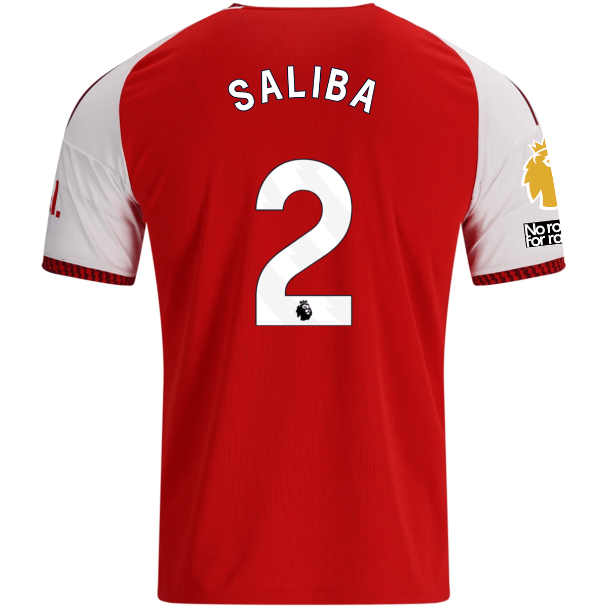 adidas Mens Arsenal William Saliba Home Jersey w/ EPL + No Room For Racism Patches 26/27 (Red) | SoccerWearhouse