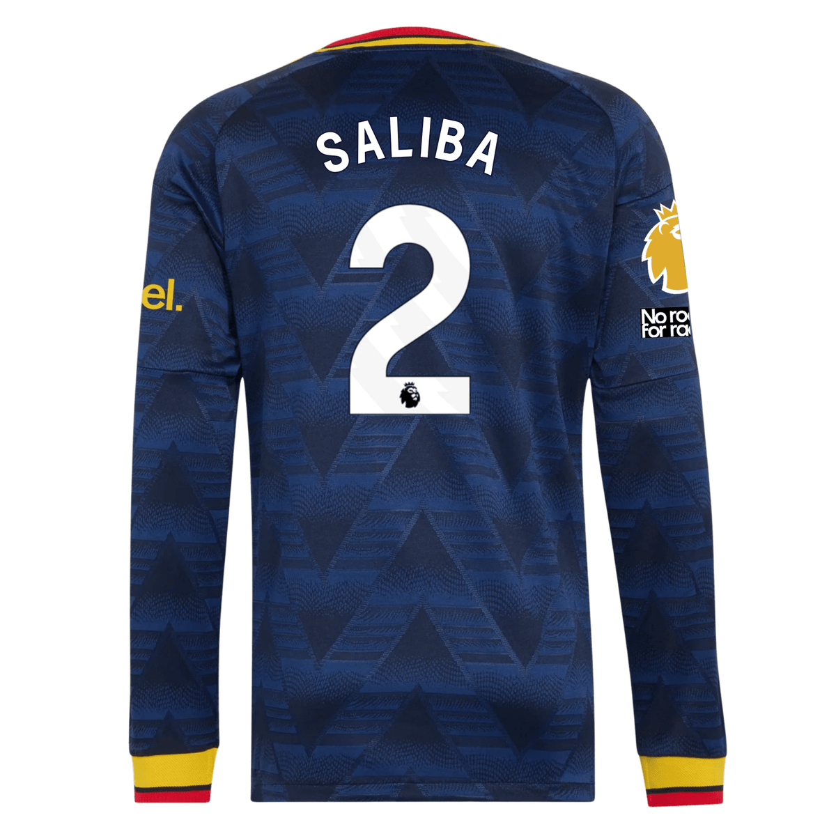 adidas Mens Arsenal William Saliba Long Sleeve Authentic Away Jersey w/ EPL + No Room For Racism Patches 26/27 (Navy) | SoccerWearhouse