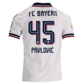 adidas Mens Bayern Munich Aleksandar Pavlović Away Jersey w/ Bundesliga Champion Patch 26/27 (White)