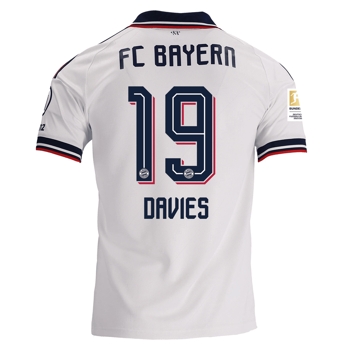 adidas Mens Bayern Munich Alphonso Davies Away Jersey w/ Bundesliga Champion Patch 26/27 (White) | SoccerWearhouse