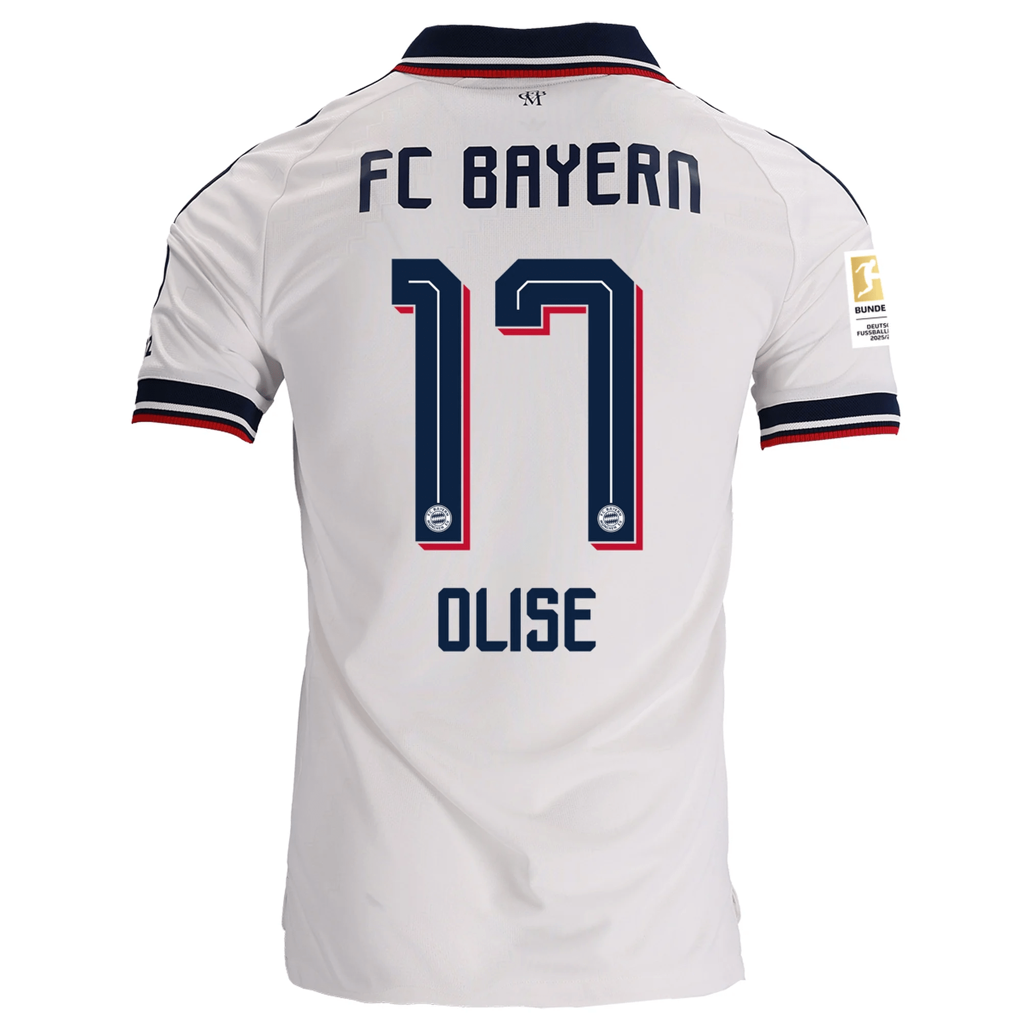 adidas Mens Bayern Munich Authentic Michael Olise Away Jersey w/ Bundesliga Champion Patch 26/27 (White)