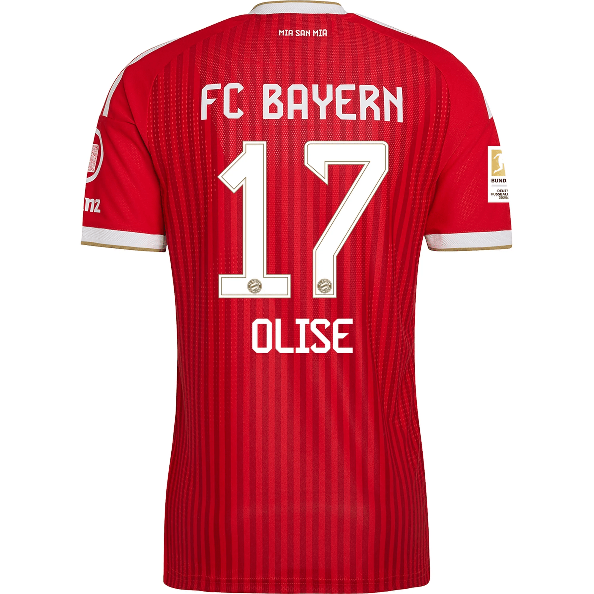 adidas Mens Bayern Munich Authentic Michael Olise Home Jersey w/ Bundesliga Champion Patch 26/27 (Red)