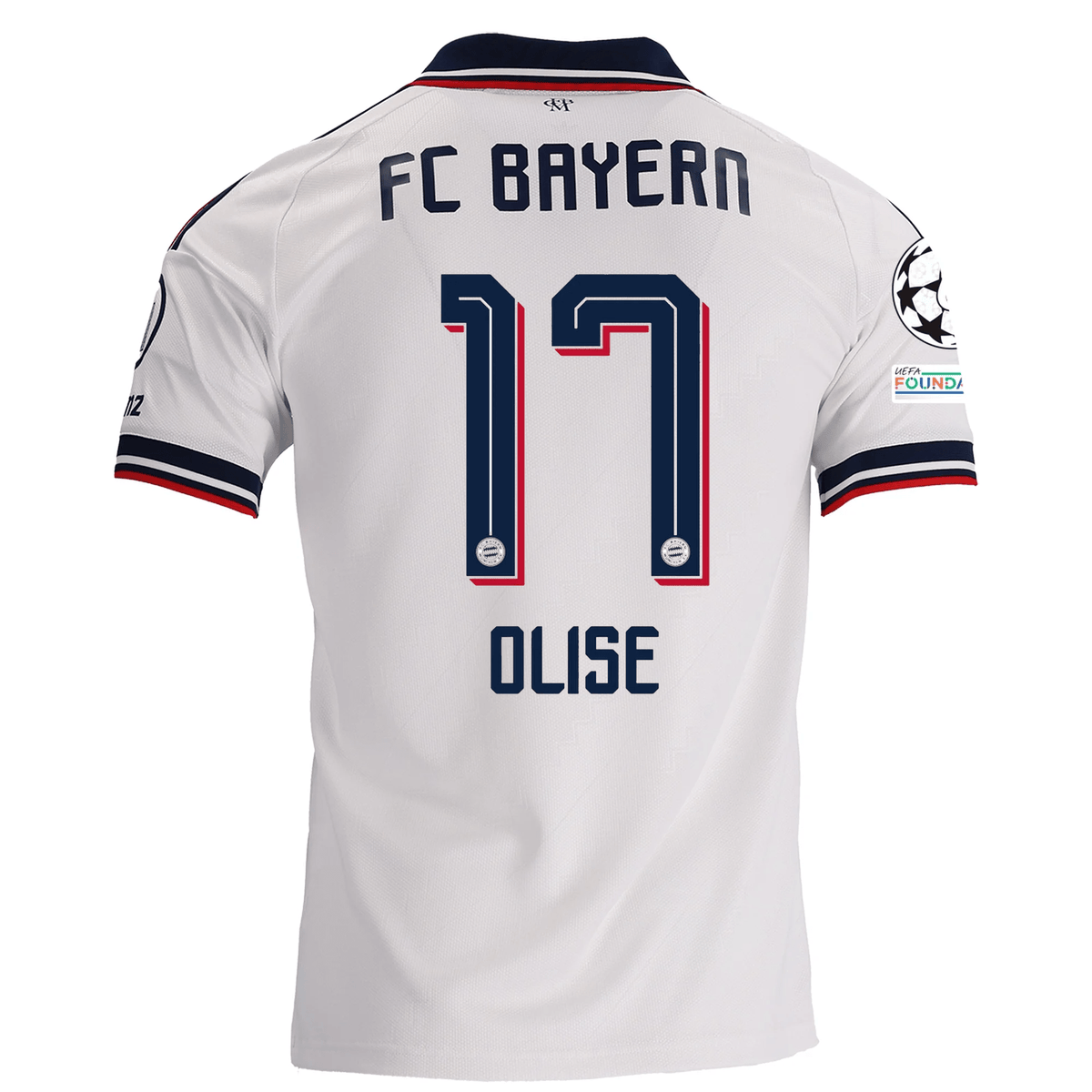 adidas Mens Bayern Munich Away Michael Olise Jersey w/ Champions League 26/27 (White) | SoccerWearhouse