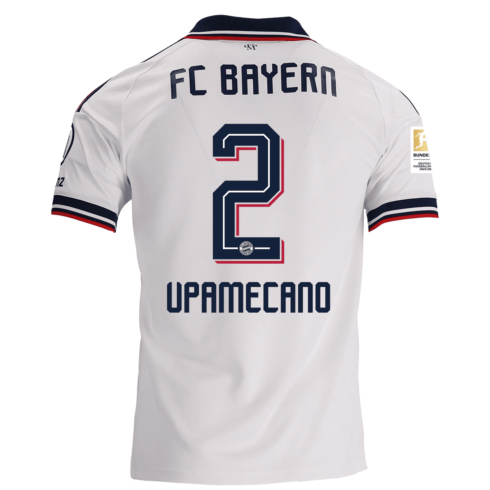 adidas Mens Bayern Munich Dayot Upamecano Away Jersey w/ Bundesliga Champion Patch 26/27 (White) | SoccerWearhouse