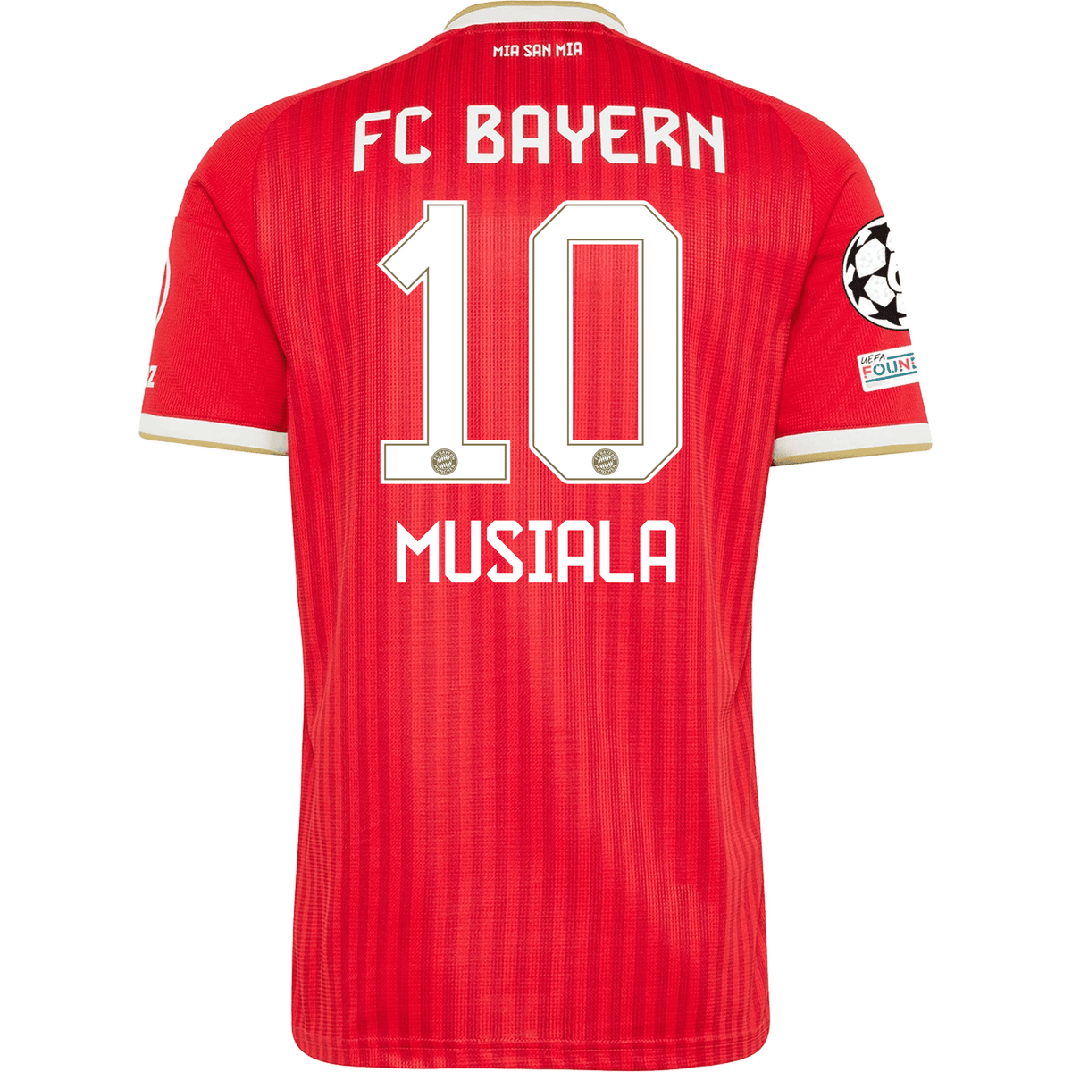 adidas Mens Bayern Munich Jamal Musiala Home Jersey w/ Champions League Patches 26/27 (Red) | SoccerWearhouse