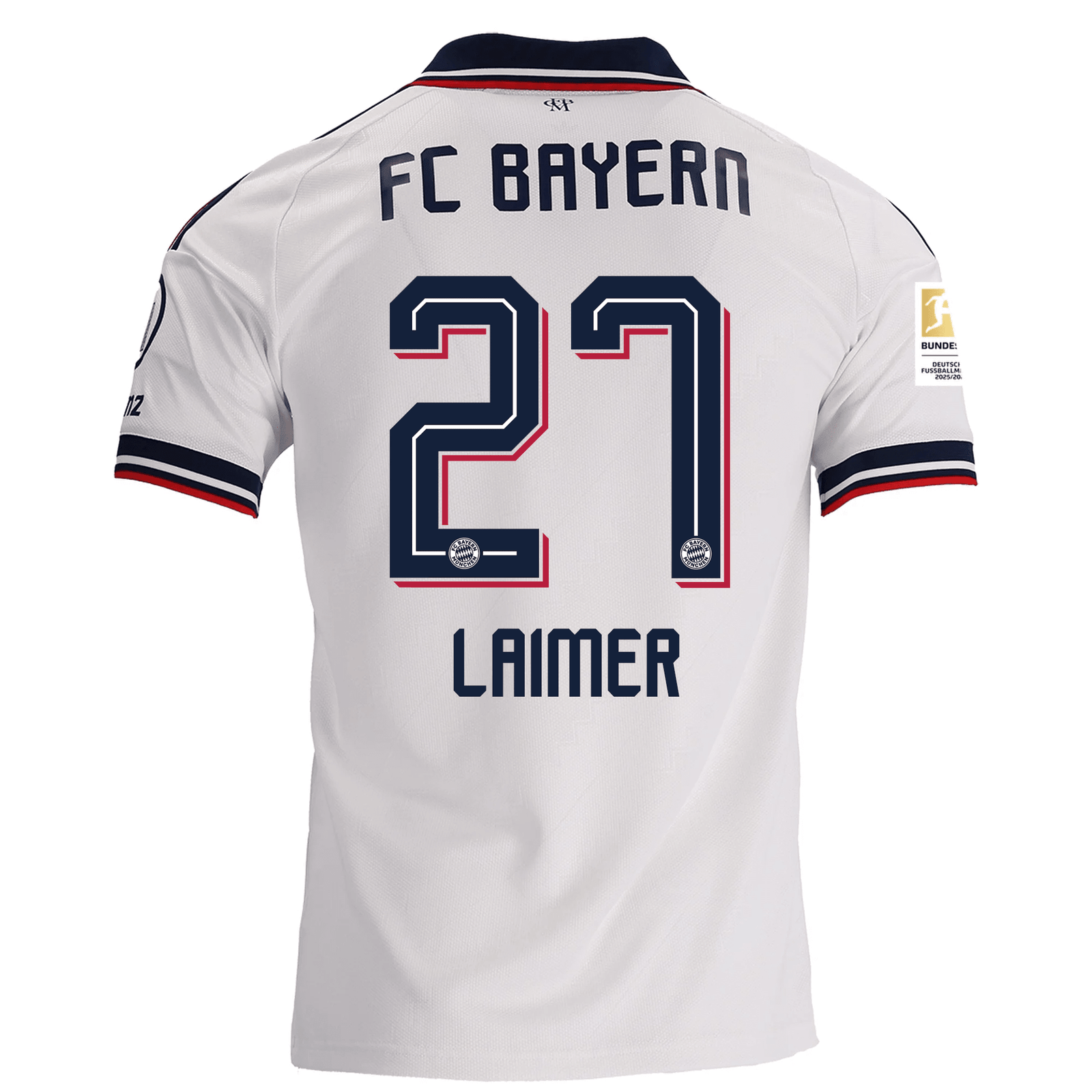 adidas Mens Bayern Munich Konrad Laimer Away Jersey w/ Bundesliga Champion Patch 26/27 (White) | SoccerWearhouse