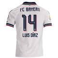 adidas Mens Bayern Munich Luis Díaz Away Jersey w/ Bundesliga Champion Patch 26/27 (White)