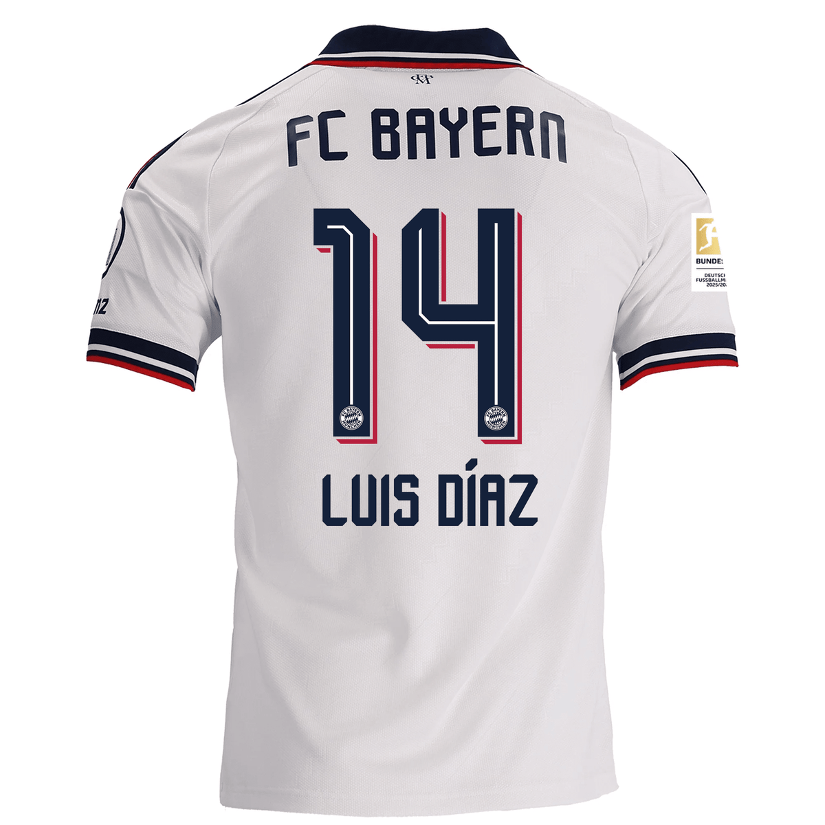adidas Mens Bayern Munich Luis Díaz Away Jersey w/ Bundesliga Champion Patch 26/27 (White) | SoccerWearhouse