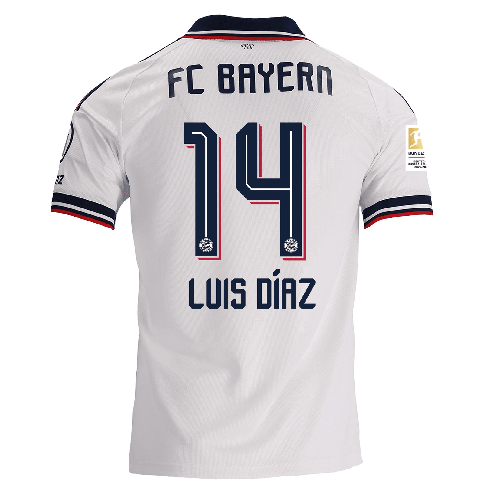 adidas Mens Bayern Munich Luis Díaz Away Jersey w/ Bundesliga Champion Patch 26/27 (White) | SoccerWearhouse