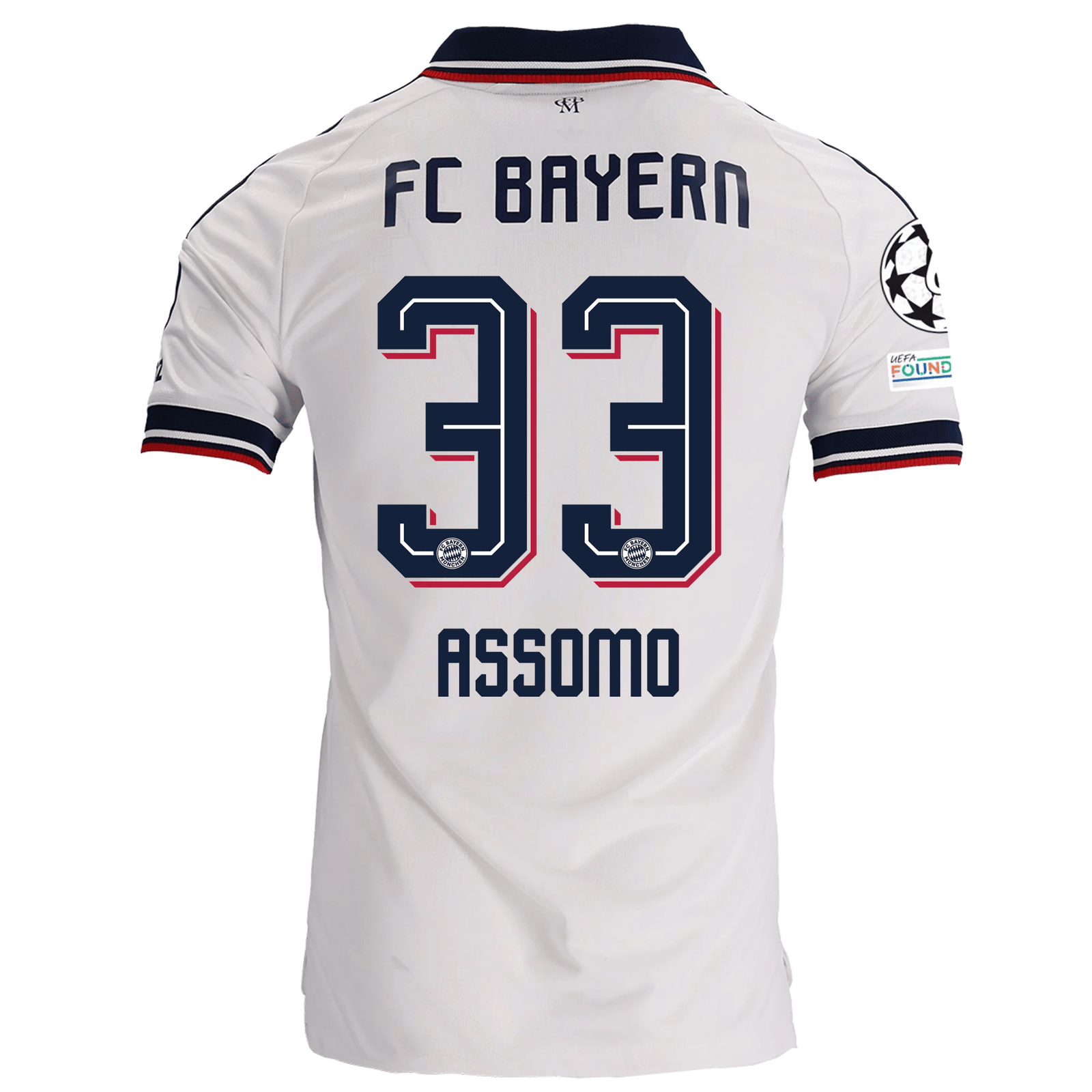 adidas Mens Bayern Munich Maycon Bastian Assomo Away Jersey w/ Champions League Patches 26/27 (White) | SoccerWearhouse