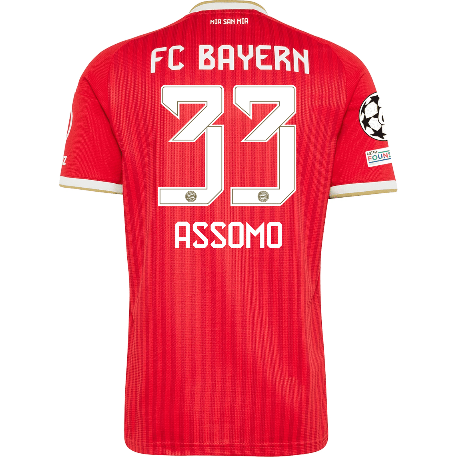 adidas Mens Bayern Munich Maycon Bastian Assomo Home Jersey w/ Champions League Patches 26/27 (Red) | SoccerWearhouse