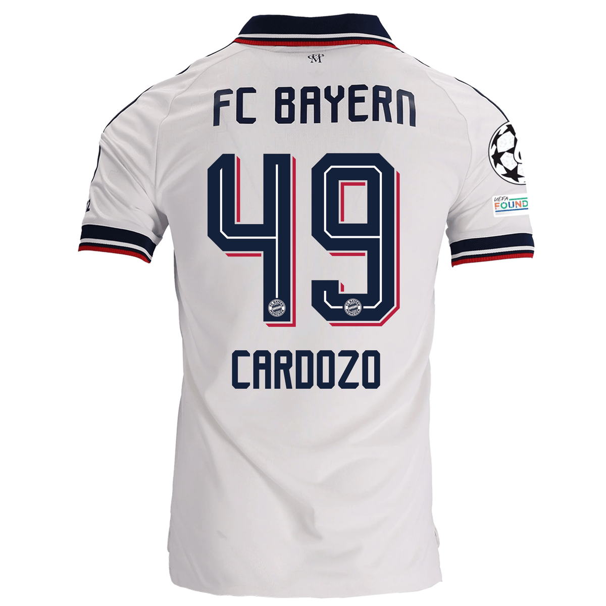 adidas Mens Bayern Munich Maycon Douglas Cardozo Away Jersey w/ Champions League Patches 26/27 (White) | SoccerWearhouse