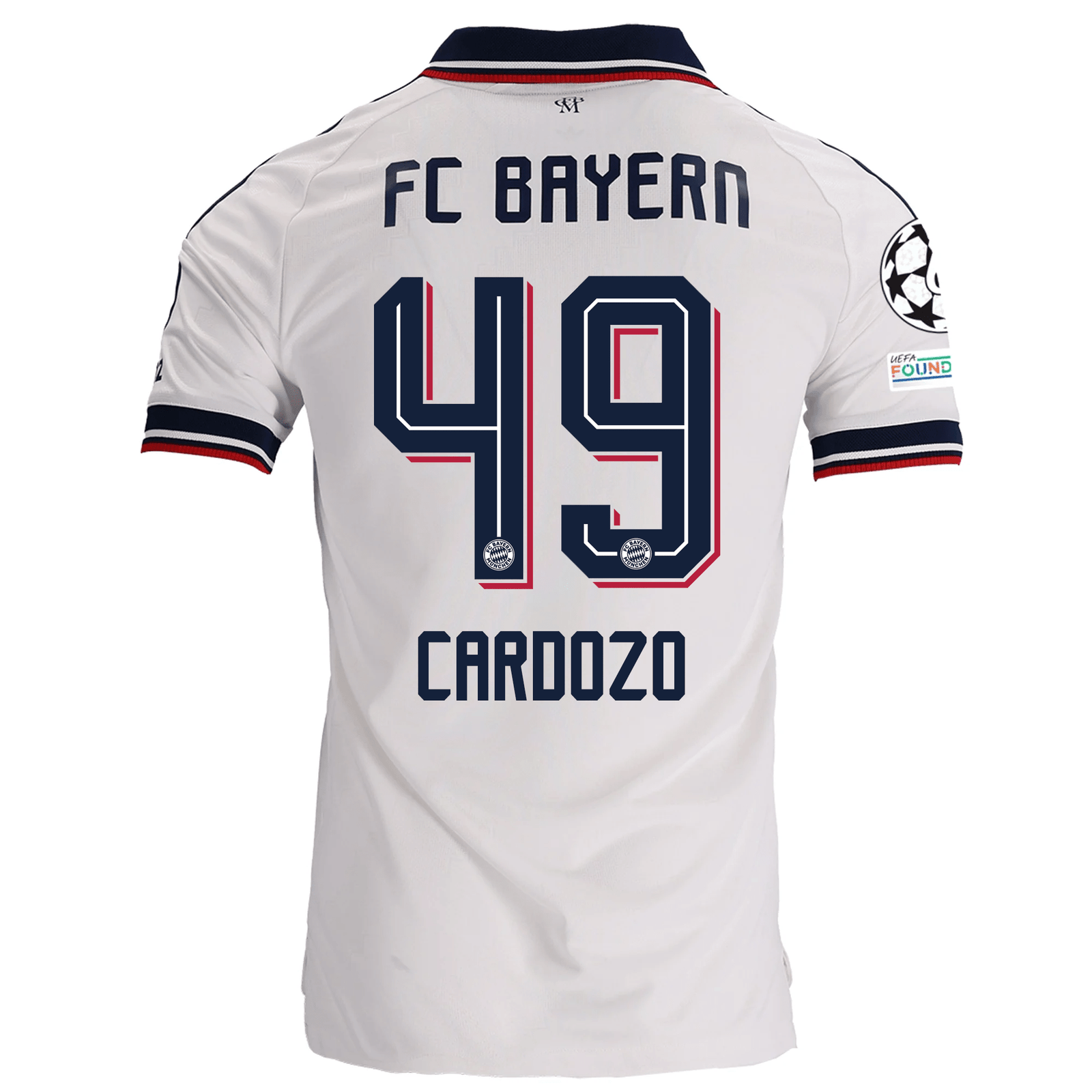 adidas Mens Bayern Munich Maycon Douglas Cardozo Away Jersey w/ Champions League Patches 26/27 (White) | SoccerWearhouse