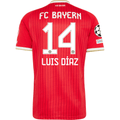 adidas Mens Bayern Munich Maycon Luis Díaz Home Jersey w/ Champions League Patches 26/27 (Red)