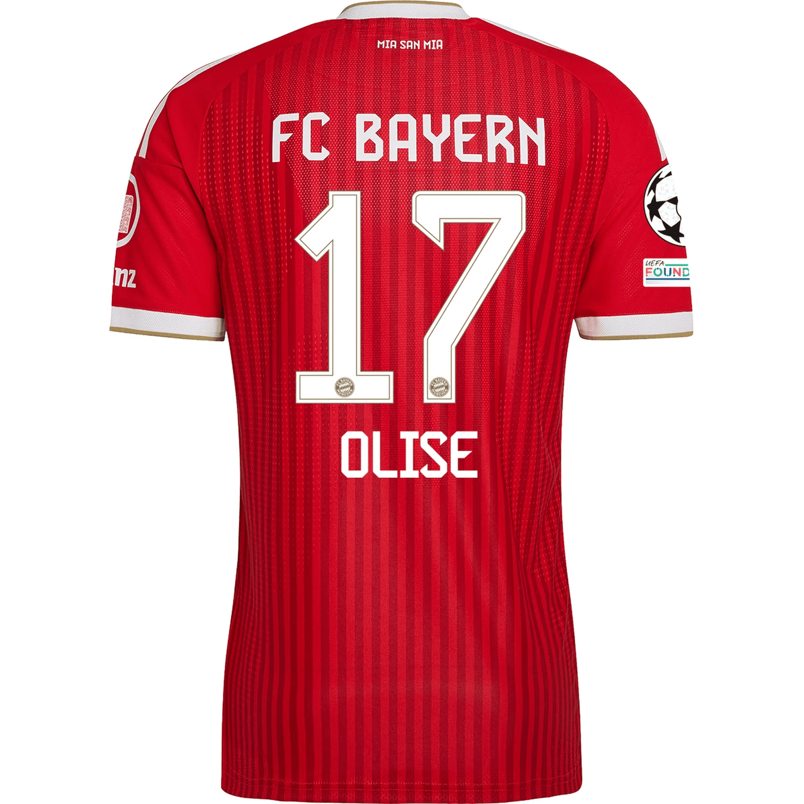 adidas Mens Bayern Munich Michael Olise Authentic Home Jersey w/ Champions League Patch 26/27 (Red) | SoccerWearhouse
